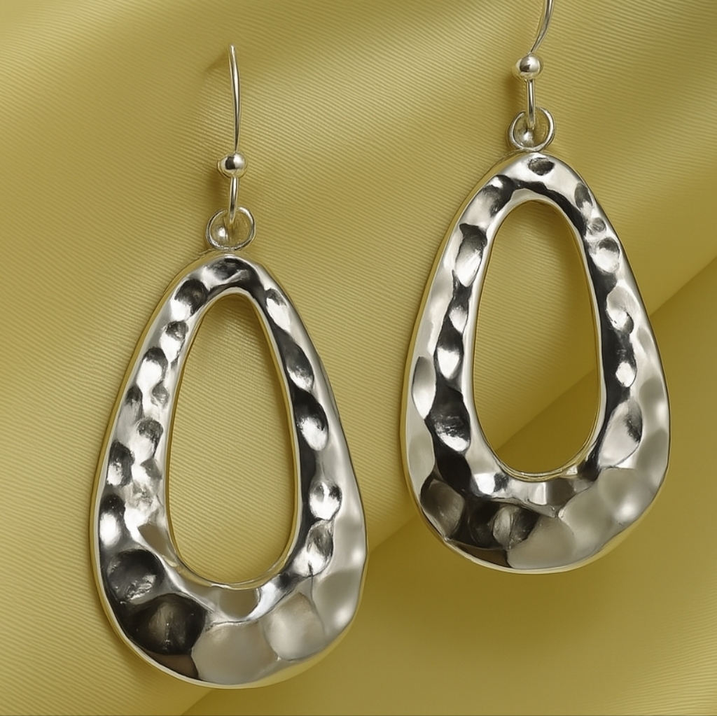 Hammered Silver Teardrop Earrings Lightweight Dangle Fashion Jewelry For Women